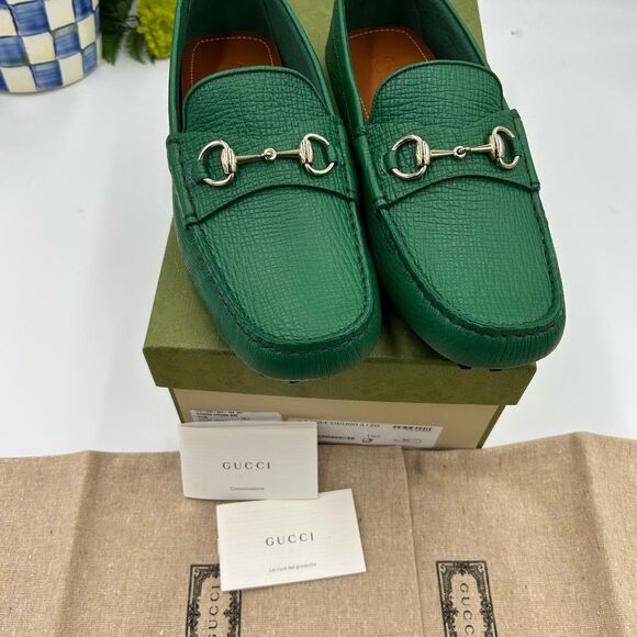Men’s Gucci pebble grain leather horse bit driver loafers size 10.5 fits 11 US - Picture 10 of 10